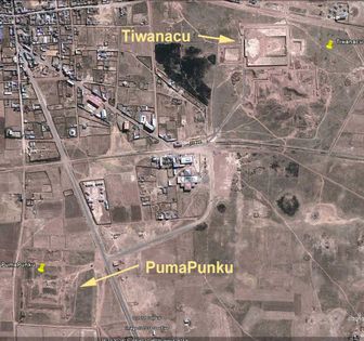 Vista aérea de Tihuanaku y Puma Punku