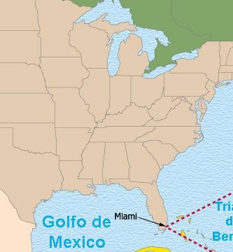 mapa de la zona del Triángulo de las Bermudas