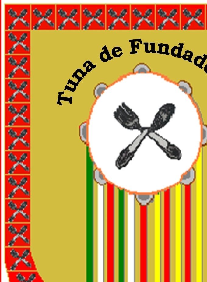 Estandarte de la Tuna de Fundadores con el Pandero, La Cuchara y el Tenedor símbolos inequívocos de una Tuna Clásica
