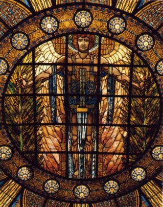 Hermoso Vitral con la representación del dios Apolo en el Palacio de Bellas Artes