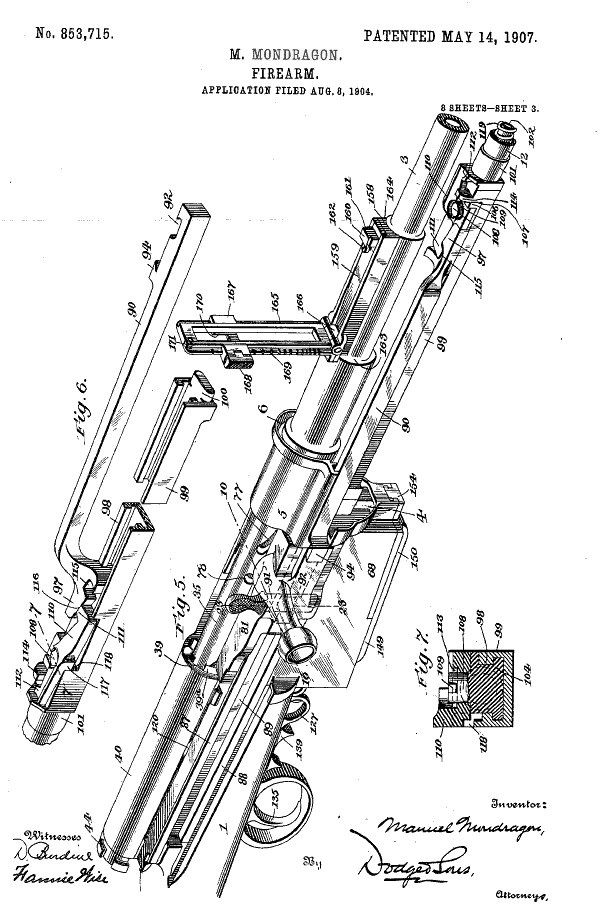 Esquema de los mecanismos del rifle automático Mondragón