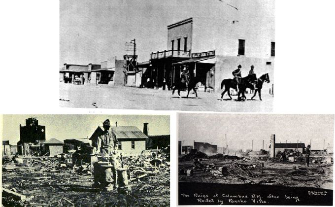 Columbus, Nuevo México antes y después del ataque de Pancho Villa en 1916.