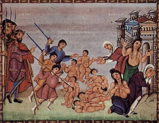 La degollación de los inocentes, según un manuscrito del siglo X

A partir de ese relato, se han ido elaborando numerosas leyendas sobre los hechos y la personalidad de estas tres figuras, incluyendo el presunto estatus real.