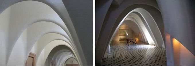 Arcos catenarios en los desvanes de la casa Batlló