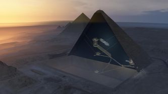 Detalle esquemático en corte de la anomalía detectada de los muones en la Gran Pirámide