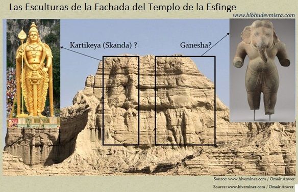 Las tallas de la fachada en el Templo de la Esfinge de Beluchistán podrían ser la de Kartikeya y Ganesha.