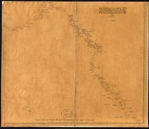 Mapa de los descubrimientos y bautizos realizados entre Españoles y Mexicanos desde la costa de Jalisco hasta Alaska.