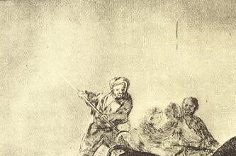 Acción de desjarretar el toro. Tauromaquia de Goya 