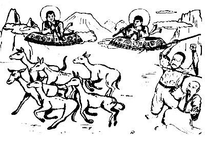 Dibujo de extraños personajes en “escudos voladores”, descubierto en Hunan, China, en 1961.