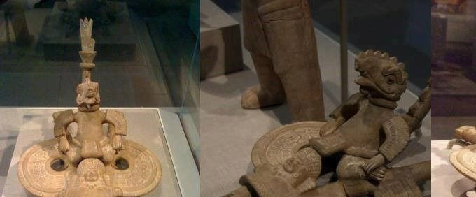 Figura de raro personaje sentado en una suerte de disco volador, hallada en Veracruz, México.