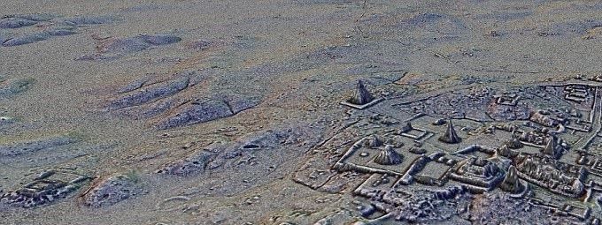 Un avión con un escáner LiDAR produce mapas tridimensionales de la superficie mediante el uso de luz en forma de pulsos láser vinculado a un sistema de GPS. Así como de estructuras desconocidas, las imágenes muestran autopistas elevadas que unen las minas y centros urbanos