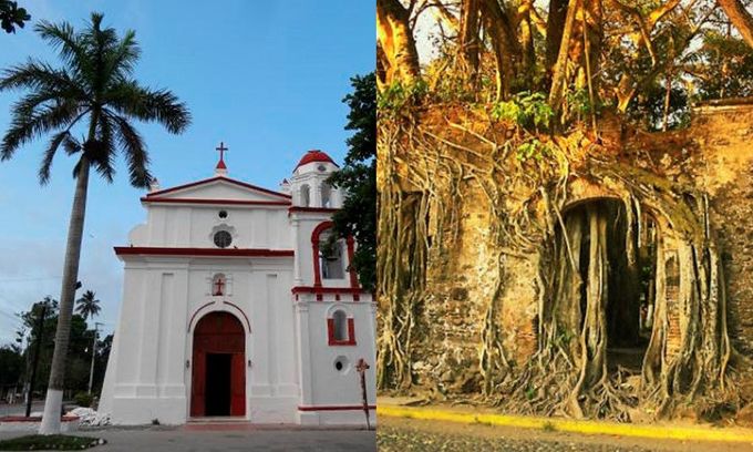 Antigua Veracruz, la primera Ermita construida en el Continente Americano a la izquierda y la casa de Cortés a la derecha