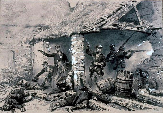 Soldados de la legión Francesa parapetados en la Hacienda de la Trinidad