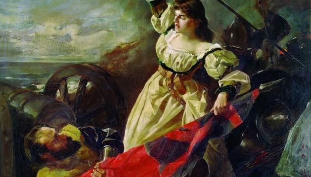María Pita cargando contra los ingleses en un óleo de Arturo Fernández Cersa. Patrimonio Artístico Municipal de A Coruña