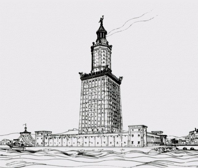 Dentro de este templo en la punta se encontraba una estatua de Zeus que se estima tenía hasta cinco metros de altura. Todo esto sumado brinda al Faro de Alejandría una altura solo comparable con la Gran Piramide de Giza, si de maravillas del mundo antiguo se habla.