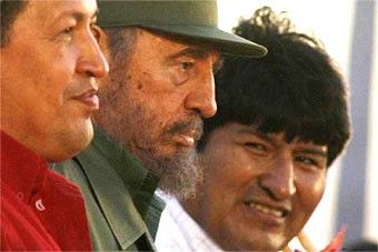 Hugo Chávez, Fidel Castro y Evo Morales

