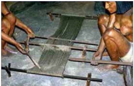 Fig. 1. Telar de suelo egipcio. Imagen procedente de   http://adcproyectoegipto.blogspot.com.es