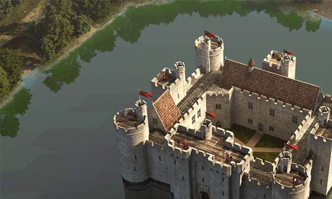 Castillo de Bodiam con su foso enorme 