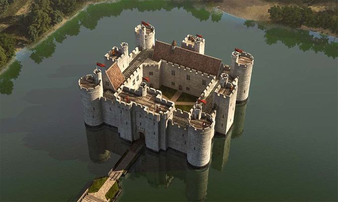 Castillo de Bodiam con su foso enorme 