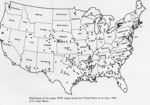 Principales campos de prisioneros de guerra en los Estados Unidos a partir de junio de 1944.
