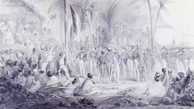 Abel Aubert du Dupetit-Thouars (1793-1864) en Tahuata, islas Marquesas, dibujado por Maximilien Radiguet-Rene (1816-1899), 1842.
FUENTE DE LA IMAGEN, DEA / J. L. CHARMET/VIA GETTY IMAGES
