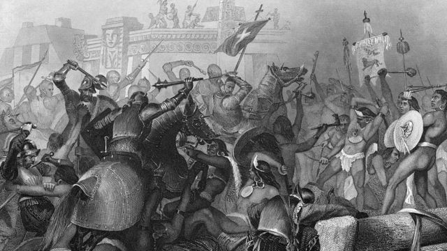 Raimundo Rodríguez afirma que los manuales de historia actuales prefieren hablar de descubrimientos geográficos antes de los episodios violentos de la colonización de América.
FUENTE DE LA IMAGEN, GETTY IMAGES
